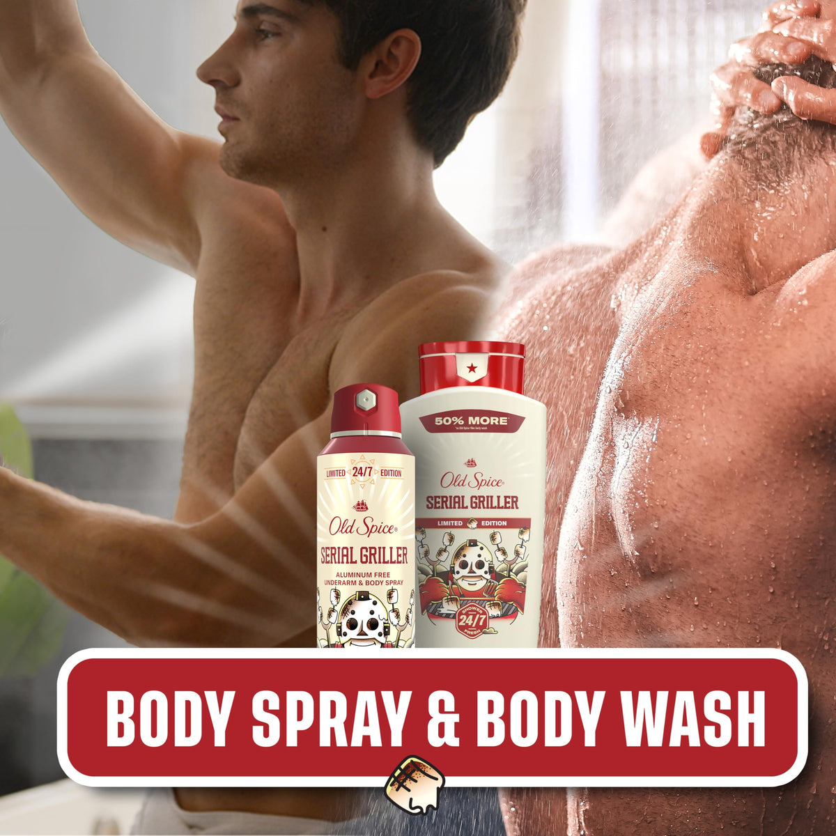 Old Spice Body Spray Serial Griller with a background of summer scenery