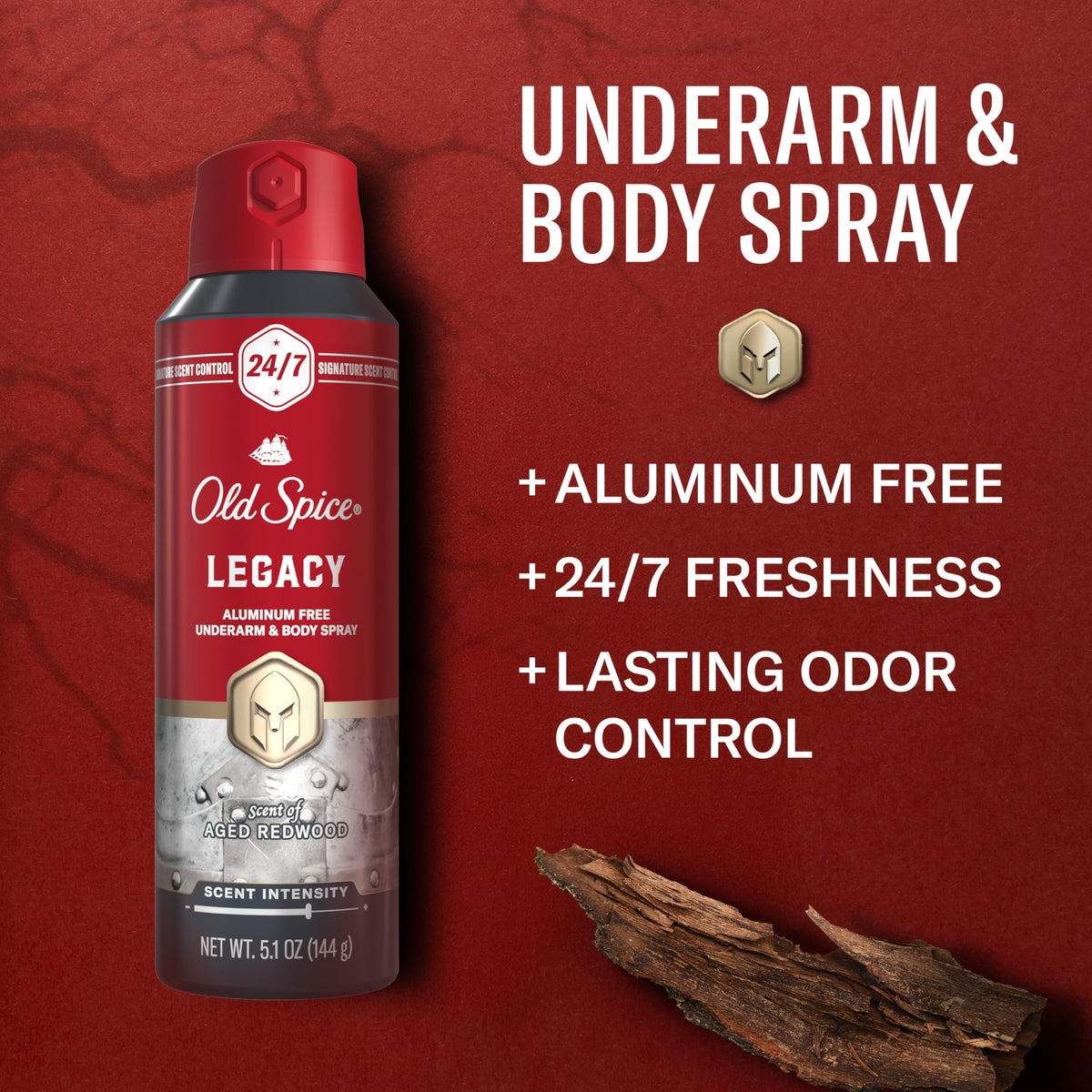 Old Spice body spray with coconut, pine, and cedar scent