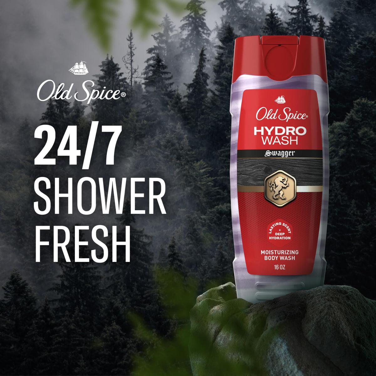 Old Spice body wash bottle side view showing label details