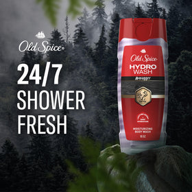 Old Spice body wash bottle side view showing label details