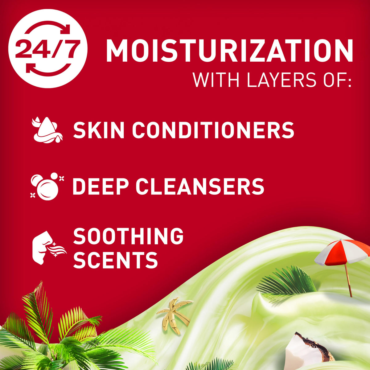 Old Spice body wash bottle with palm tree and coconut scent