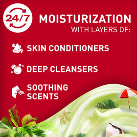 Old Spice body wash bottle with palm tree and coconut scent