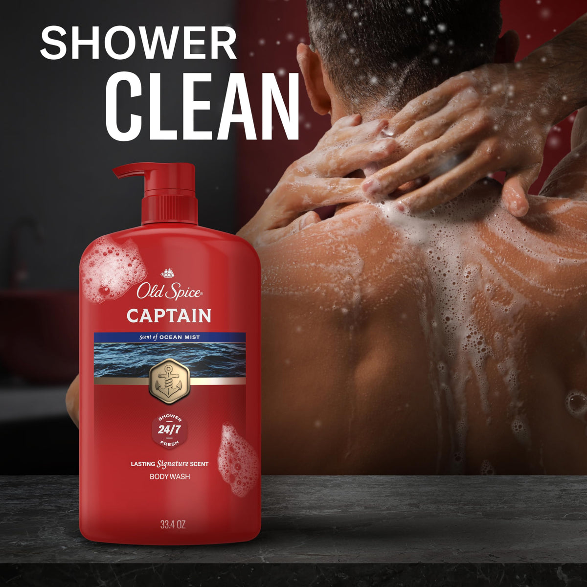 Old Spice body wash in a shower setting
