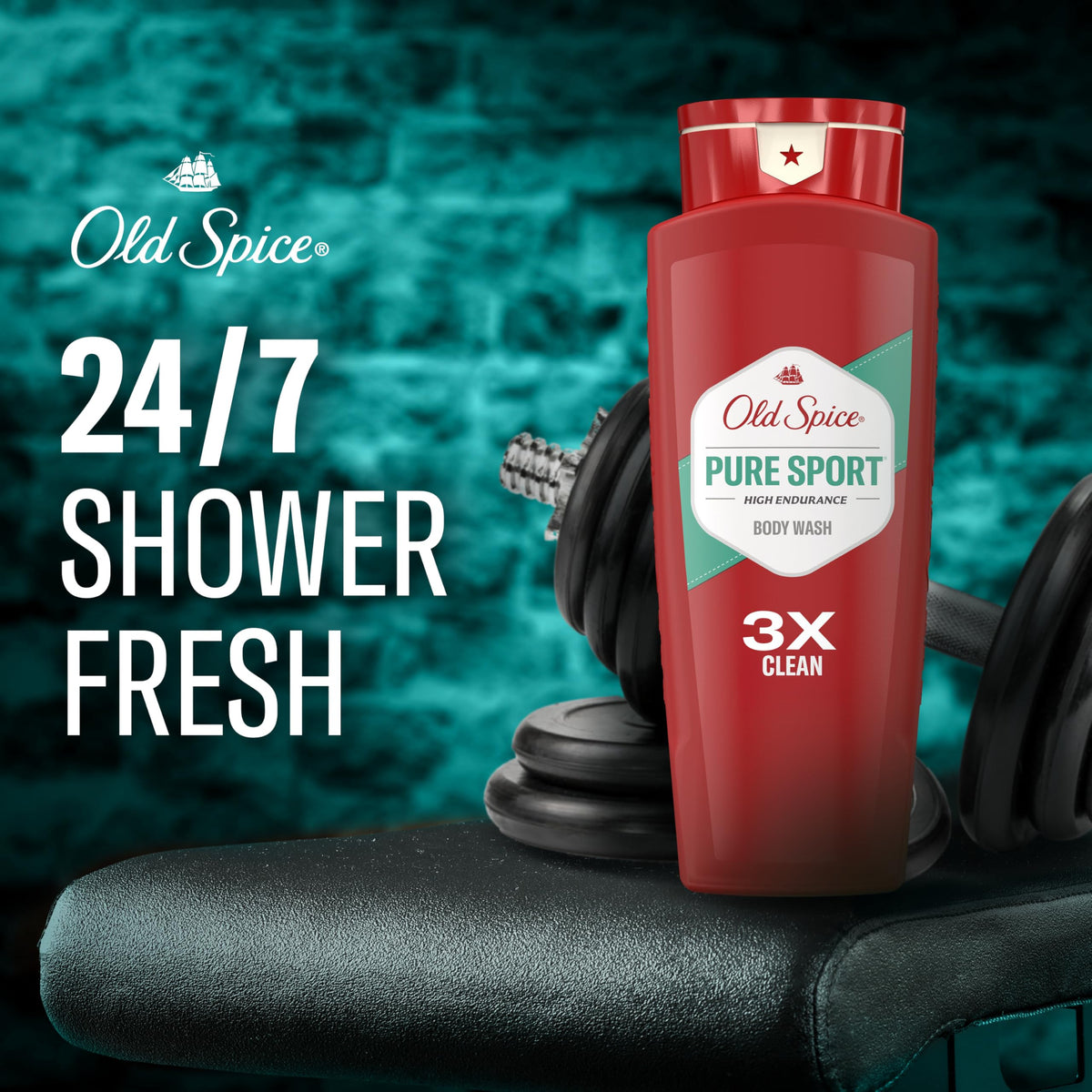 Old Spice body wash in shower setting with lather