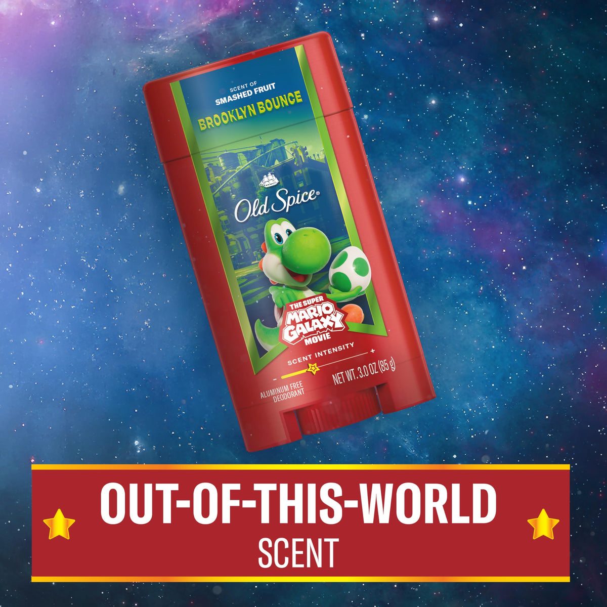 Old Spice Brooklyn Bounce Deodorant against a colourful background