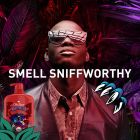 Old Spice Cleansing Body Wash bottle in a bathroom setting
