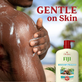 Old Spice Cleansing Body Wash for Men, Fiji scent in a shower setting