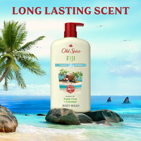 Old Spice Cleansing Body Wash for Men, Fiji scent with palm tree background