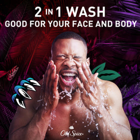 Old Spice Cleansing Body Wash in shower setting with water droplets