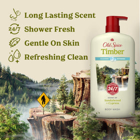 Old Spice Cleansing Body Wash Timber with Sandalwood scent label