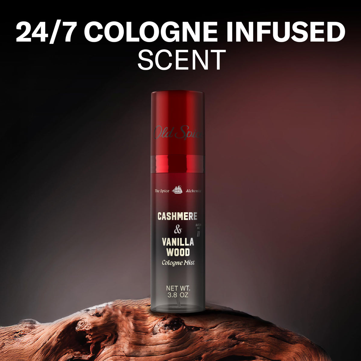 Old Spice Cologne Mist for Men, Cashmere + Vanilla Wood bottle side view