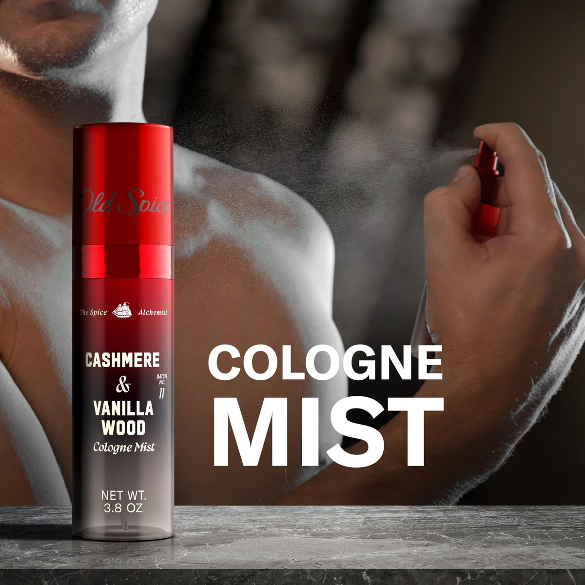 Old Spice Cologne Mist for Men, Cashmere + Vanilla Wood close-up of nozzle