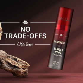 Old Spice Cologne Mist for Men, Cashmere + Vanilla Wood on a bathroom shelf
