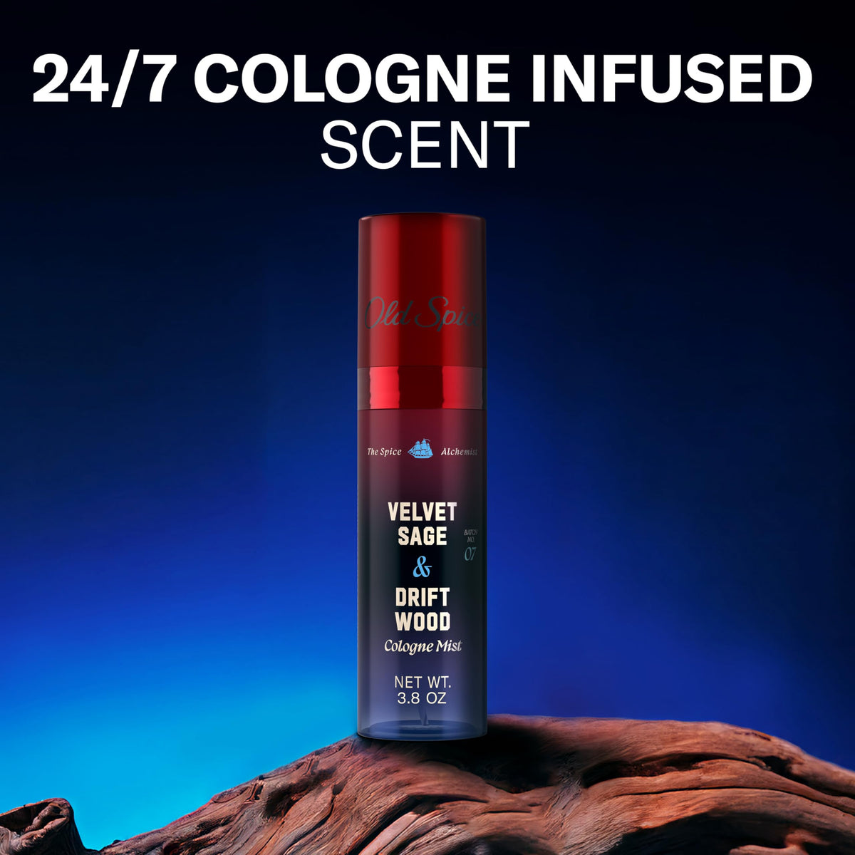 Old Spice Cologne Mist Velvet Sage + Driftwood bottle side view