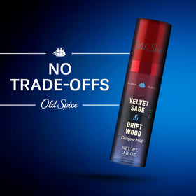 Old Spice Cologne Mist Velvet Sage + Driftwood on a bathroom shelf