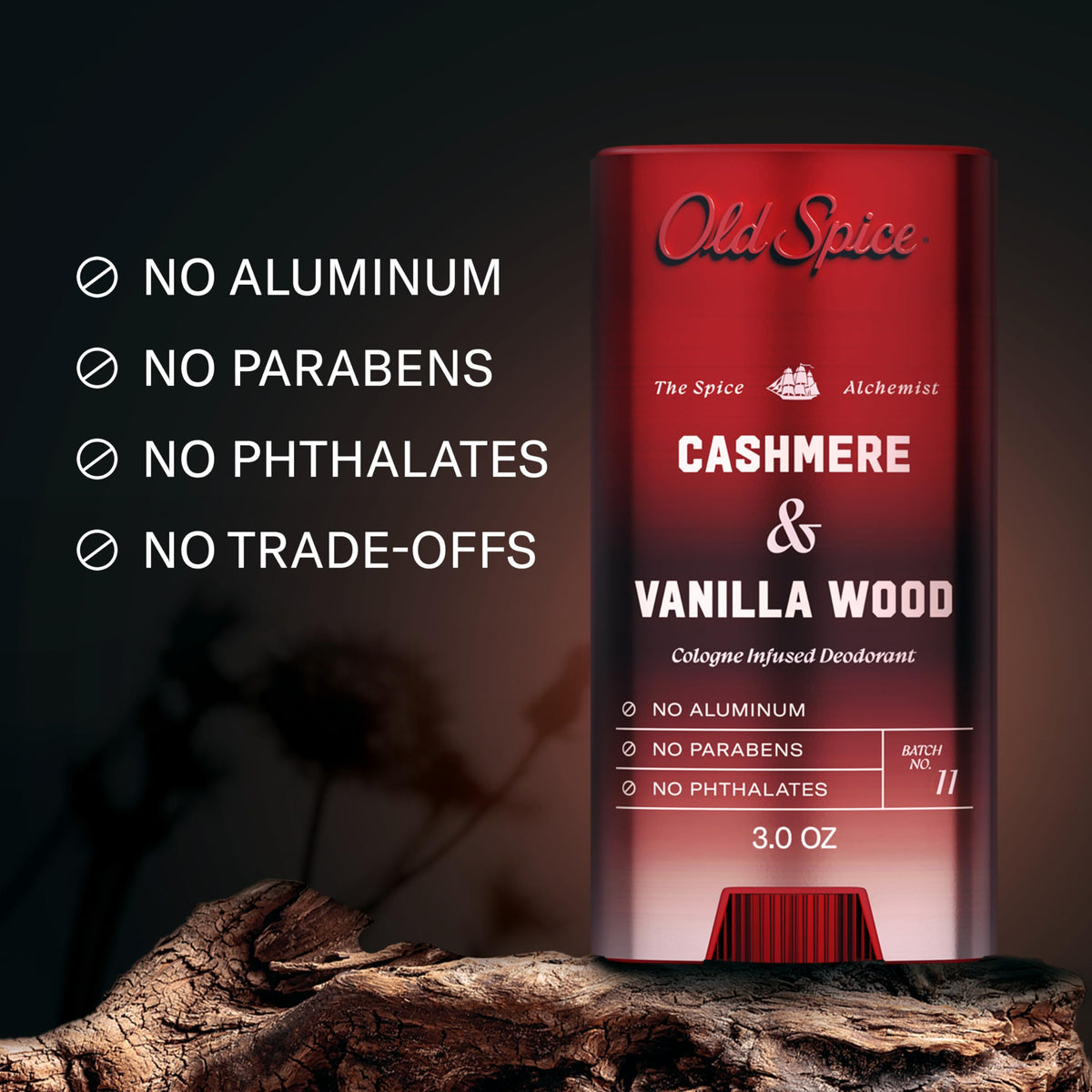 Old Spice deodorant back view with ingredient details