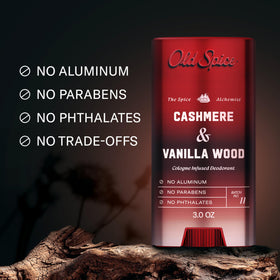 Old Spice deodorant back view with ingredient details