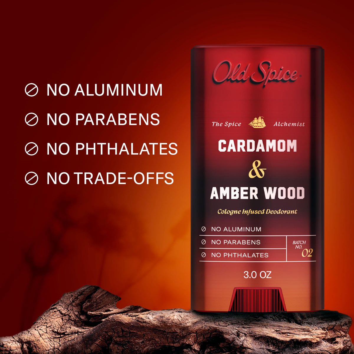 Old Spice Deodorant Cardamom and Amber Wood scent close-up