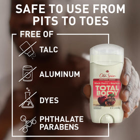 Old Spice deodorant stick in hand with Vanilla + Shea scent