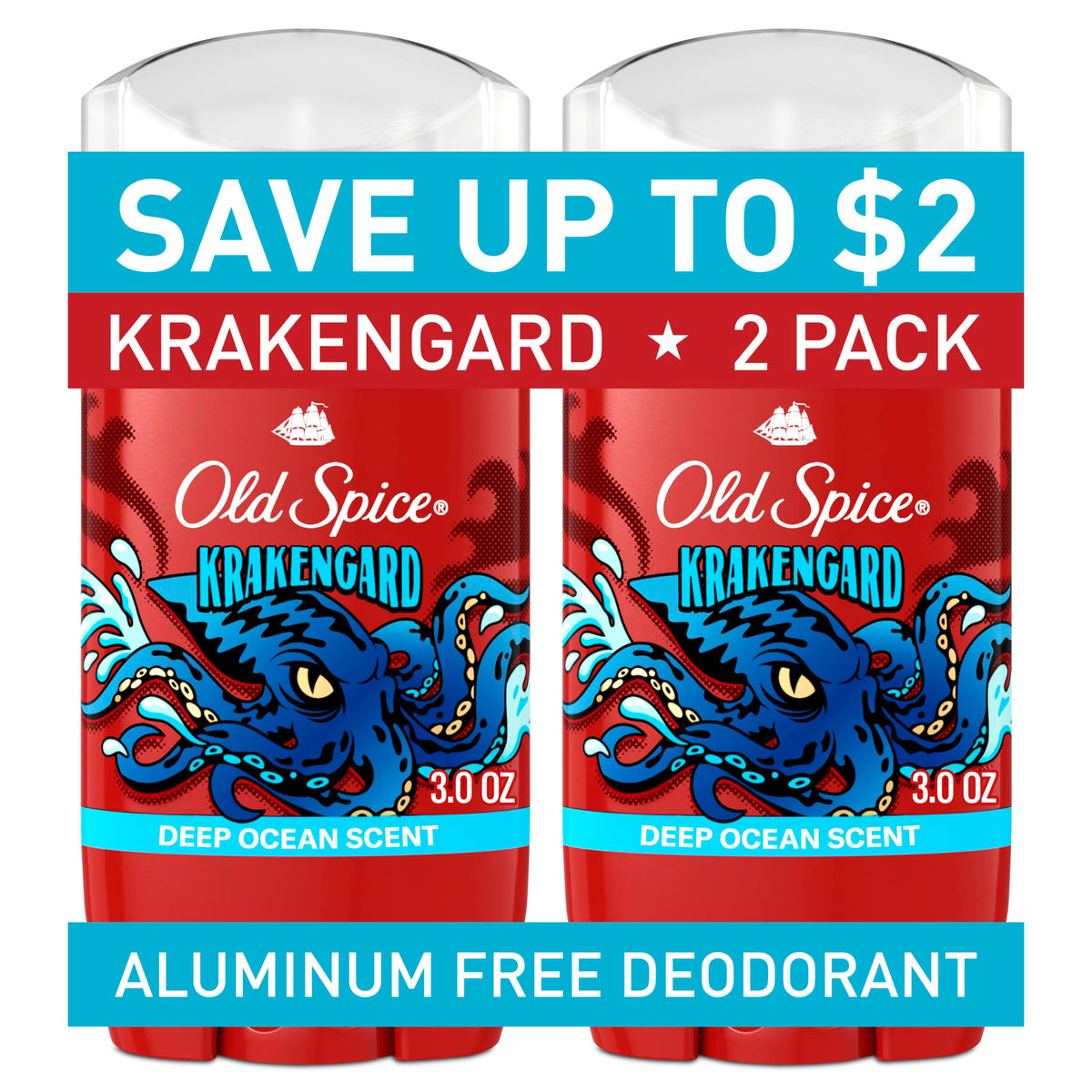 Old Spice Deodorant Twin Pack with Krakengard scent, front view