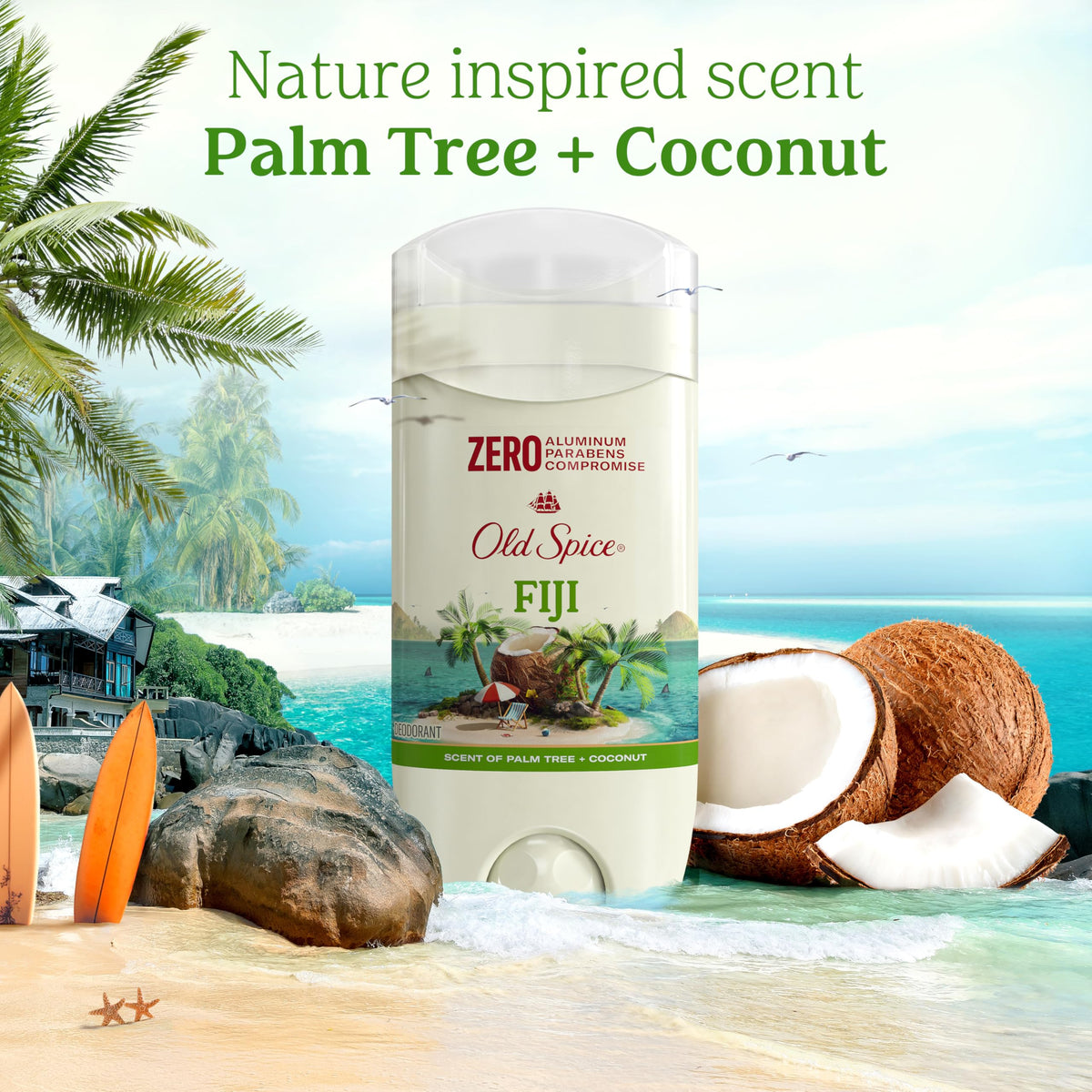 Old Spice deodorant with palm tree design