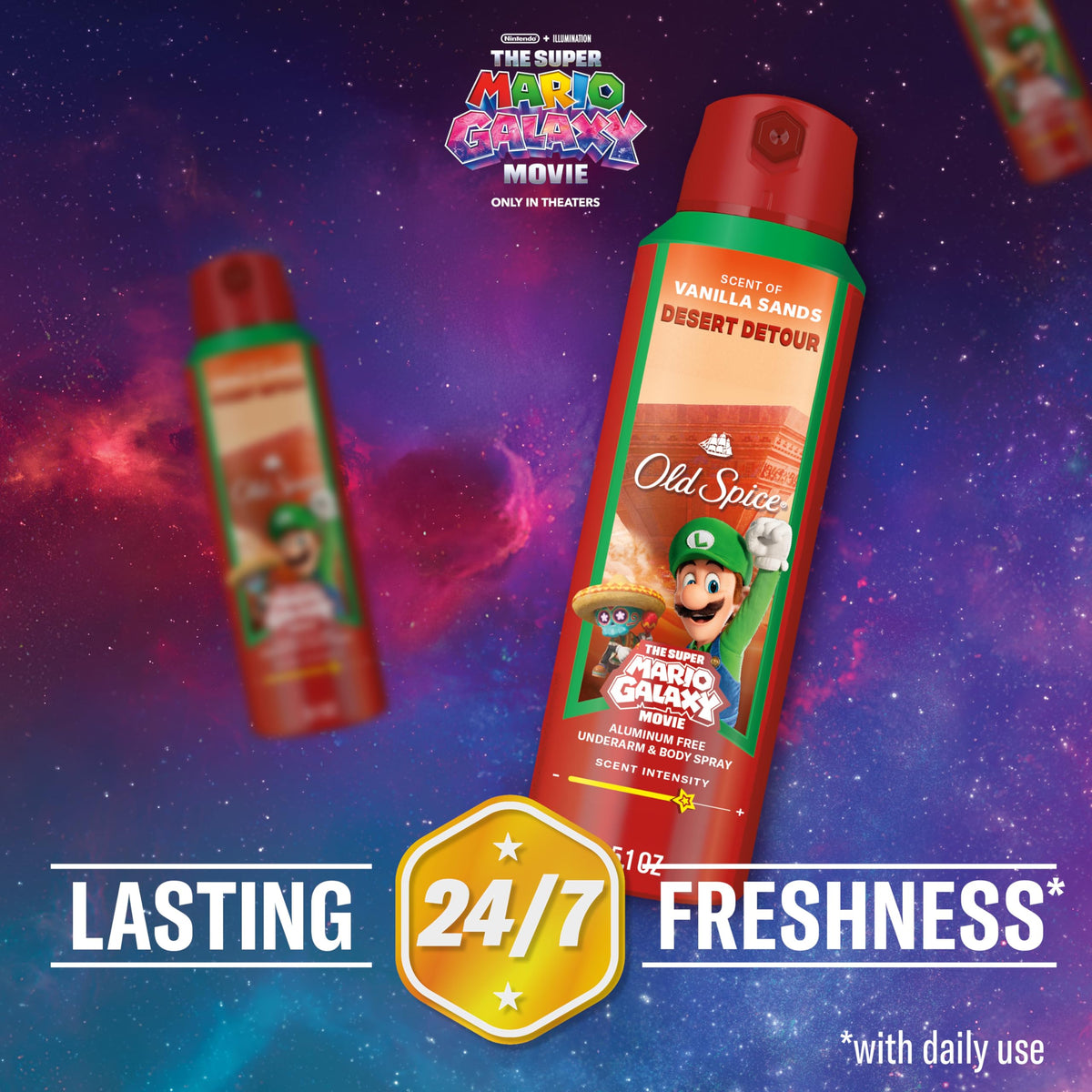 Old Spice Desert Detour Body Spray with Super Mario Galaxy branding