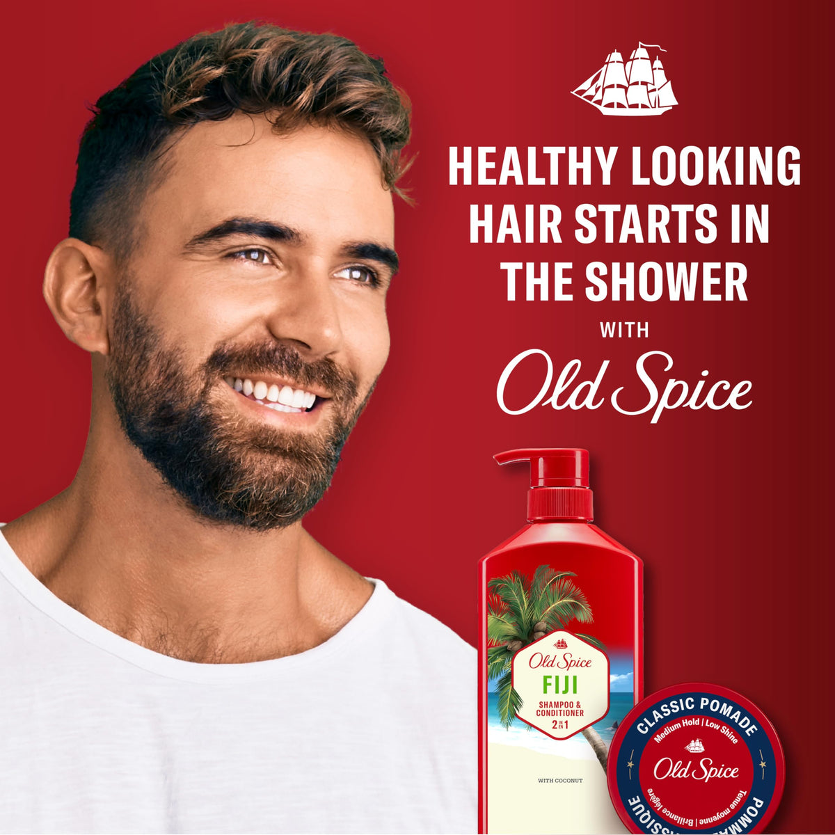 Old Spice Fiji 2-in-1 Shampoo and Conditioner in a shower setting