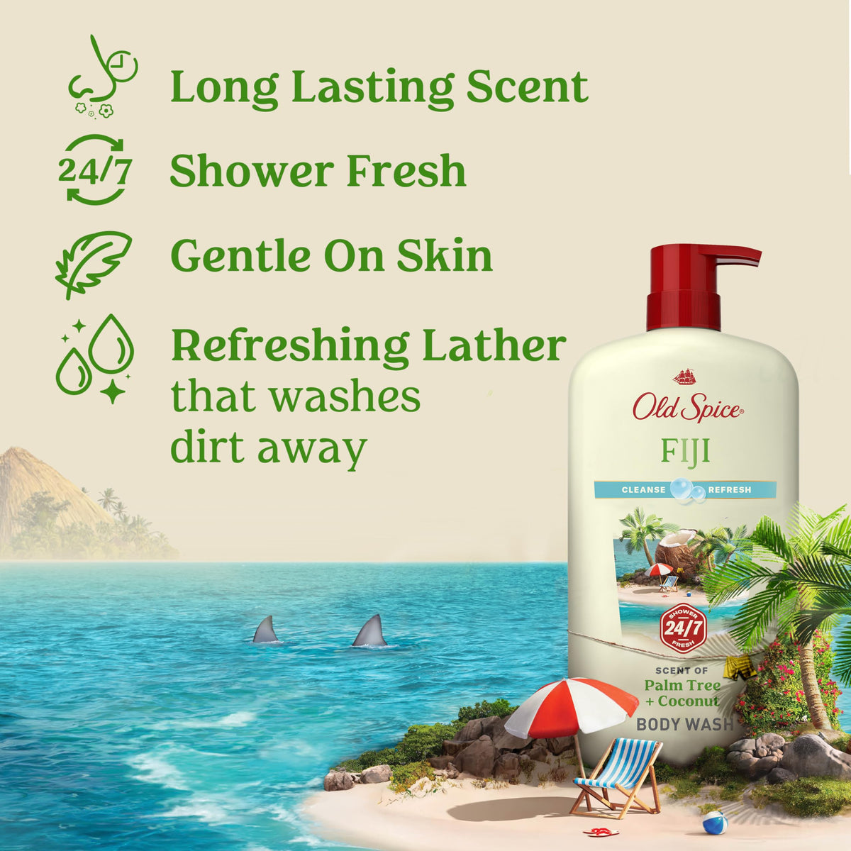 Old Spice Fiji Body Wash 25 oz back view showing ingredients