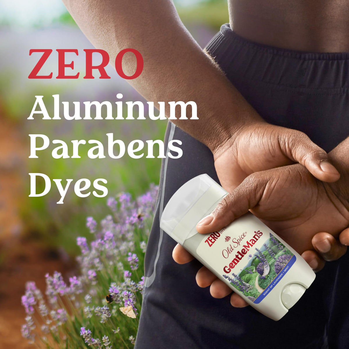 Old Spice GentleMan's Aluminum Free Deodorant Lavender + Mint with fresh lavender and mint leaves