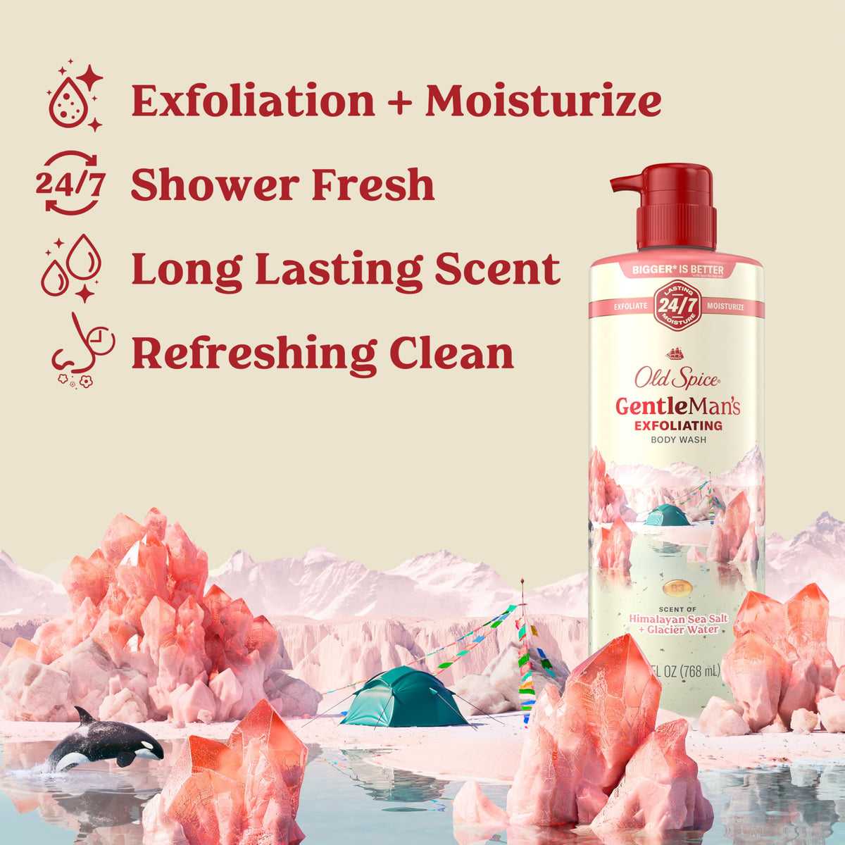 Old Spice GentleMan's Body Wash bottle with Himalayan Sea Salt and Glacier Water scent