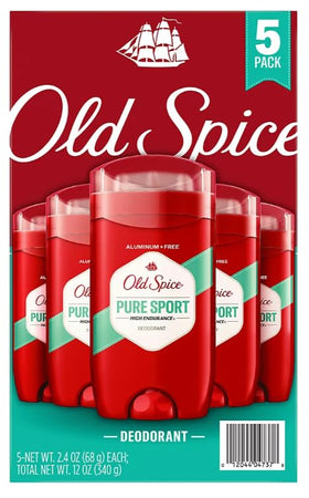 Old Spice High Endurance Pure Sport Deodorant on bathroom shelf
