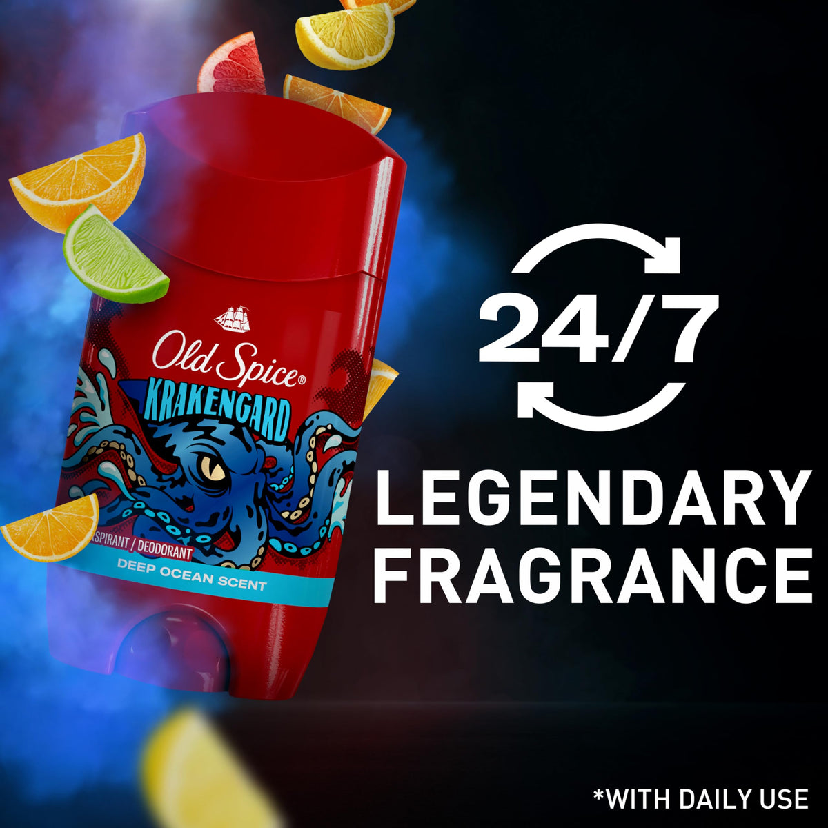 Old Spice Krakengard Antiperspirant Deodorant in lifestyle setting on bathroom counter
