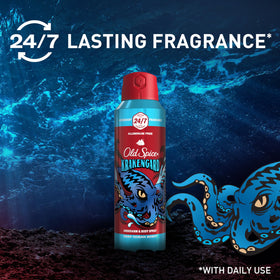 Old Spice Krakengard Body Spray with ocean background