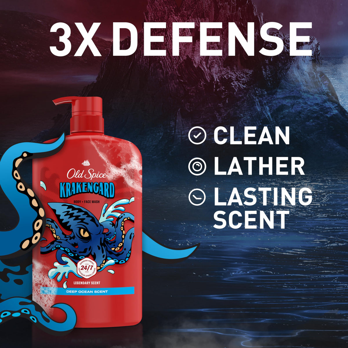 Old Spice Krakengard Body Wash back view showing ingredients