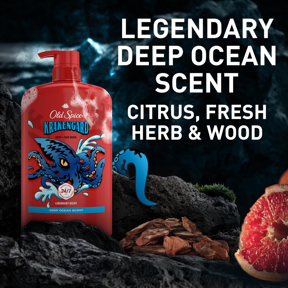 Old Spice Krakengard Body Wash close-up of label