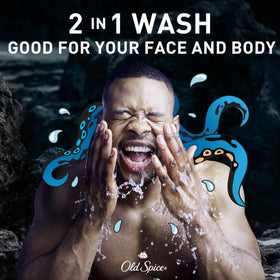 Old Spice Krakengard Body Wash side view with 2-in-1 feature