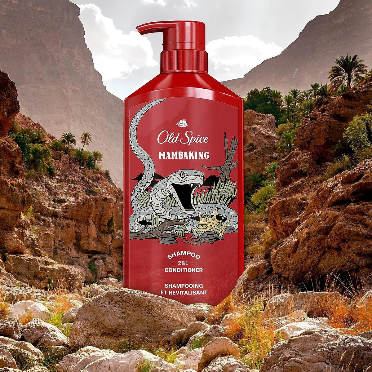 Old Spice MambaKing 2-in-1 Shampoo and Conditioner close-up of bottle
