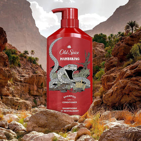 Old Spice MambaKing 2-in-1 Shampoo and Conditioner close-up of bottle