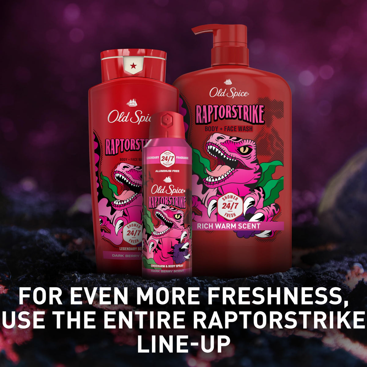 Old Spice Raptorstrike Body Spray on a bathroom shelf