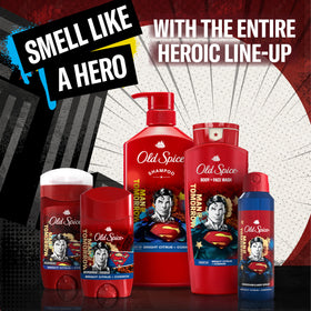 Old Spice Superman Deodorant Stick on a bathroom shelf