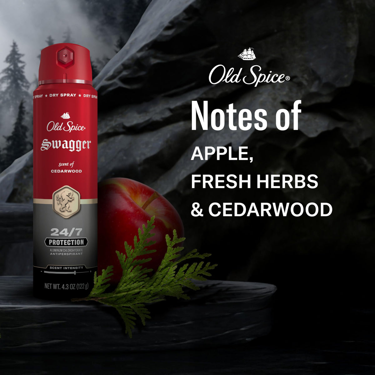 Old Spice Swagger Antiperspirant Deodorant Spray with cedarwood scent description