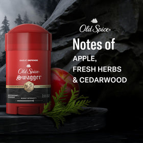 Old Spice Swagger Antiperspirant on bathroom shelf
