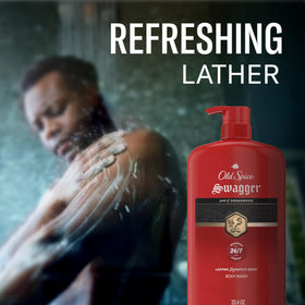 Old Spice Swagger Body Wash in bathroom setting