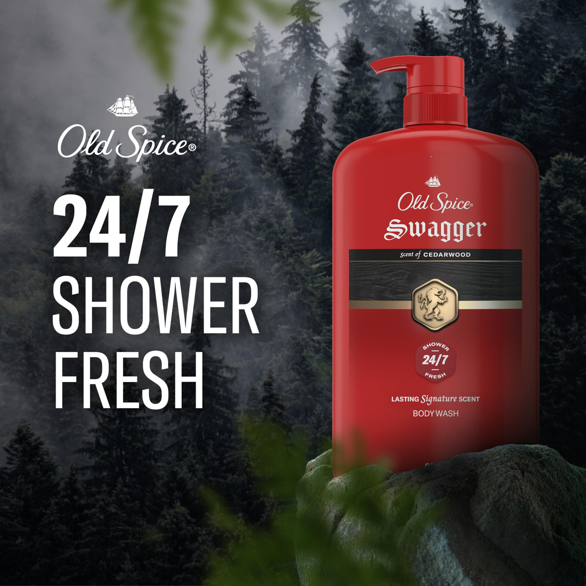 Old Spice Swagger Body Wash with cedarwood scent label