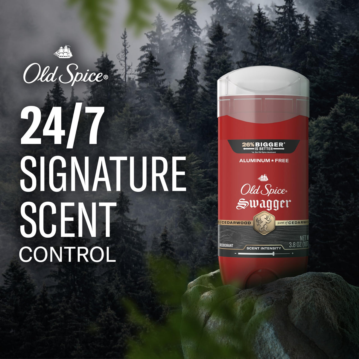 Old Spice Swagger Deodorant showing cedarwood scent