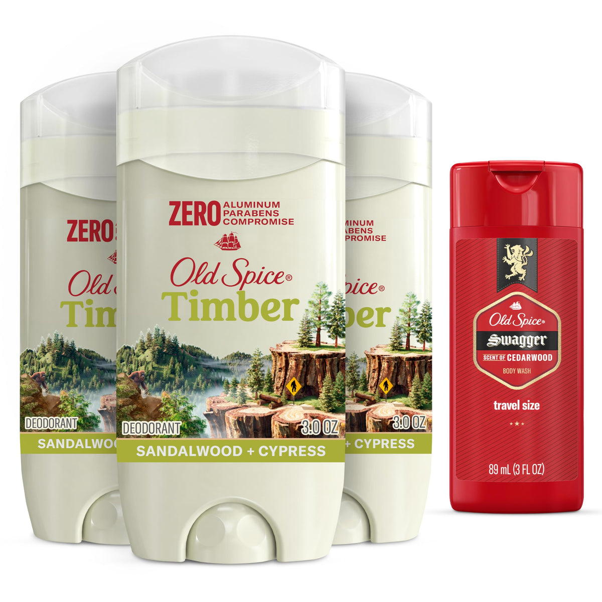 Old Spice Timber Deodorant 3-pack with Swagger Body Wash