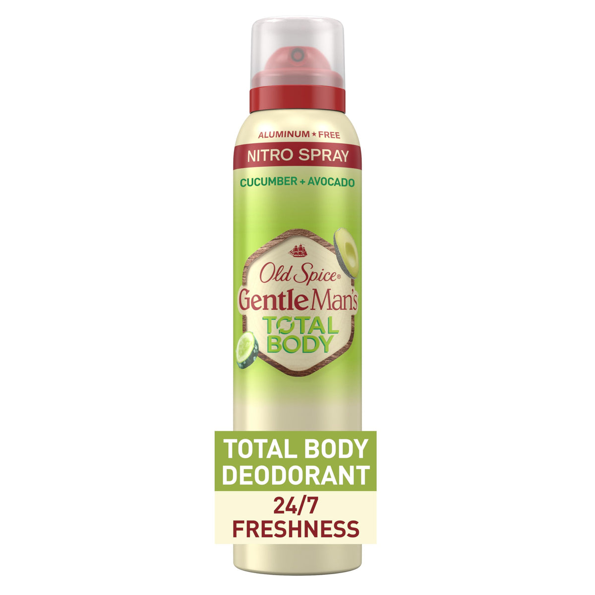 Old Spice Whole Body Deodorant Spray front view, cucumber and avocado scent