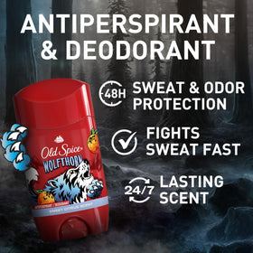 Old Spice Wolfthorn Deodorant packaging with citrus scent description