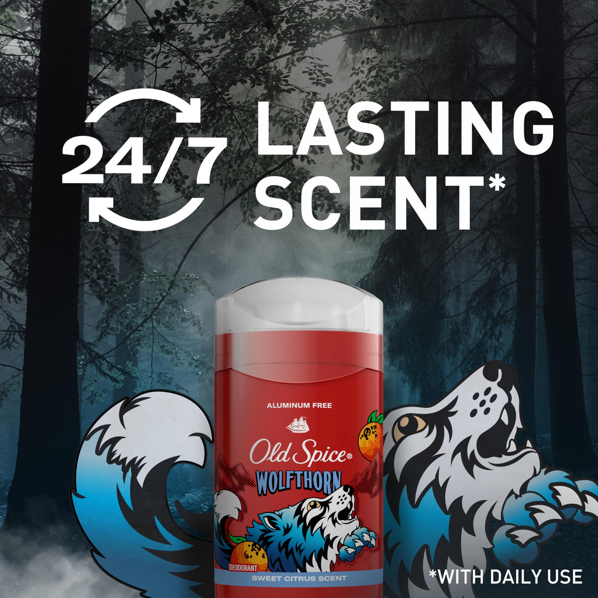 Old Spice Wolfthorn Deodorant side view with clear stick