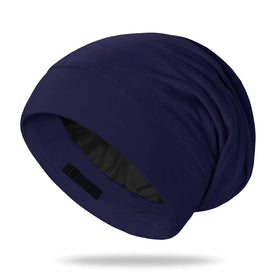 OLESILK 100% Mulberry Silk Bonnet front view in navy
